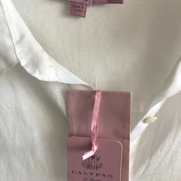 Calypso St. Barth White Sheer Top Kesari Button Down Silk/Cotton Blend XL - Picture 14 of 15